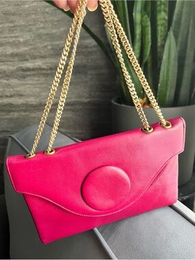 Vintage Jane Shilton Genuine Leather Chain Shoulder Bag | made in England 🩷 8.5”